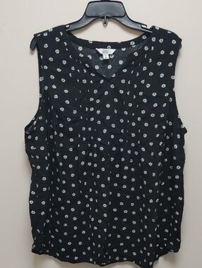 croft & barrow Black Sleeveless V-Neck Floral Dot Camisole Women's Plus 2X Size